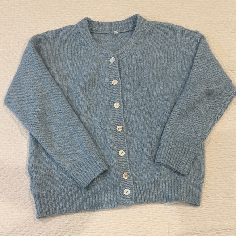 Light Blue Knit Sweater - Soft Ribbed Detail